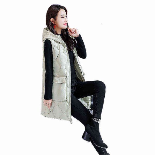 down cotton et women's 2021 winter medium and long vest coat in, Black;white 
down cotton et women's 2021 winter medium and long vest coat in, Black;white