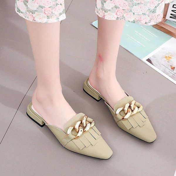 slippers 2021 summer women all-match pointed toe baotou half drag two wear mid heel slipper fashion metal decoration sandals, Black
slippers 2021 summer women all-match pointed toe baotou half drag two wear mid heel slipper fashion metal decoration sandals, Black