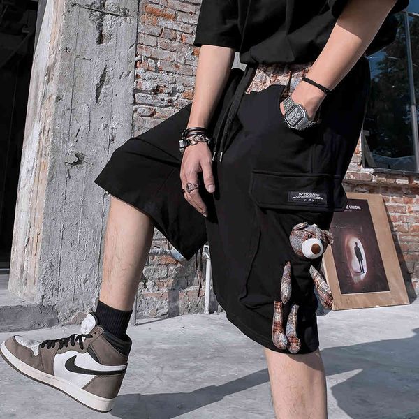 shorts color contrast plaid casual men's street fashion brand bear hanging tooling pants loose capris, White;black
shorts color contrast plaid casual men's street fashion brand bear hanging tooling pants loose capris, White;black