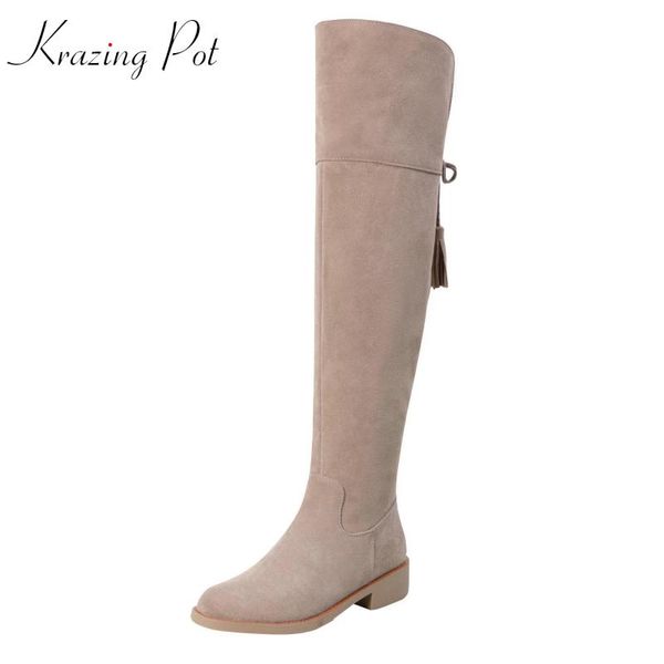 boots krazing pot full grain leather cow suede warm round toe med heels riding british school tassel fringe over-the-knee, Black
boots krazing pot full grain leather cow suede warm round toe med heels riding british school tassel fringe over-the-knee, Black