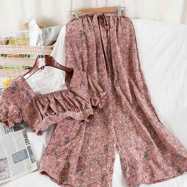 women's two piece pants women clothing sets summer print floral short straight wide leg and casual chiffon two-piece suit for, White
women's two piece pants women clothing sets summer print floral short straight wide leg and casual chiffon two-piece suit for, White