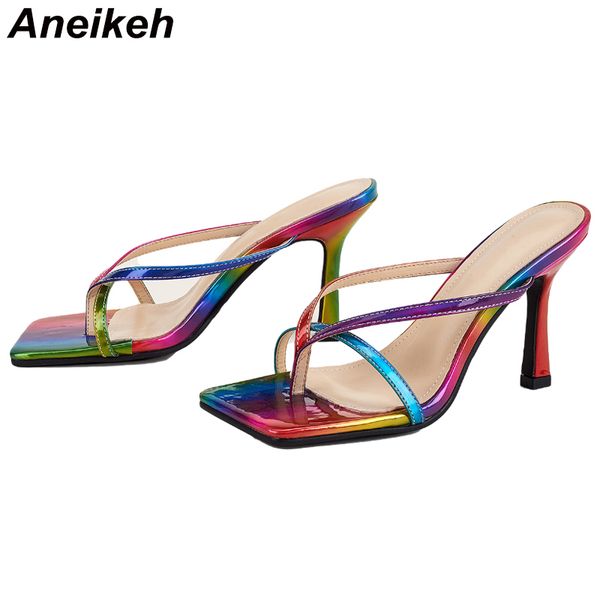 summer women's shoes sweet leisure narrow band mixed colors rainbow patent leather high heels peep toe slipper 210507, Black
summer women's shoes sweet leisure narrow band mixed colors rainbow patent leather high heels peep toe slipper 210507, Black