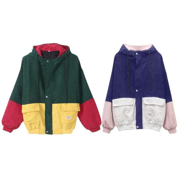 women's hoodies & sweatshirts 2021 winter women color block patchwork corduroy hooded jacket hip hop coat oversized long sleeve, Black
women's hoodies & sweatshirts 2021 winter women color block patchwork corduroy hooded jacket hip hop coat oversized long sleeve, Black