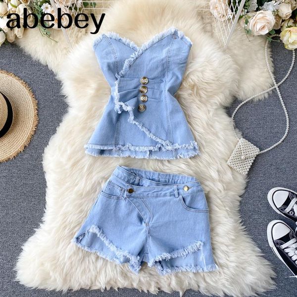 women's tracksuits 2021 fashion summer chic v-neck denim tube and ripped tassels short jean one set, Gray
women's tracksuits 2021 fashion summer chic v-neck denim tube and ripped tassels short jean one set, Gray