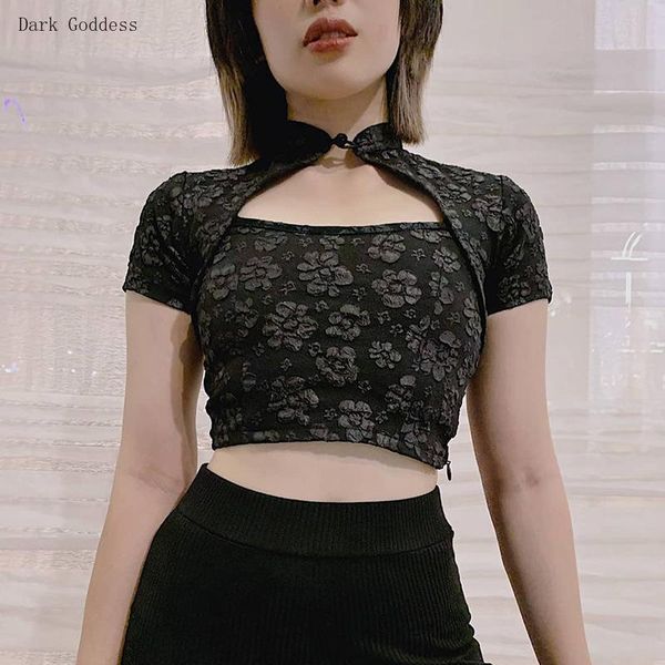 women's t-shirt vintage cheongsam y2k gothic print high neck cutout short sleeve tight summer black streetwear, White
women's t-shirt vintage cheongsam y2k gothic print high neck cutout short sleeve tight summer black streetwear, White