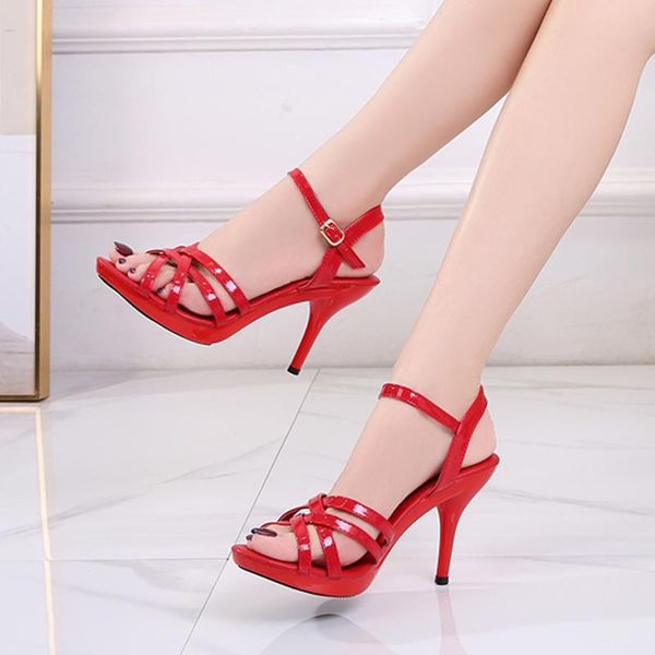dress shoes women sandals red patent leather high heel open toe plus size summer ladies party fine, Black
dress shoes women sandals red patent leather high heel open toe plus size summer ladies party fine, Black
