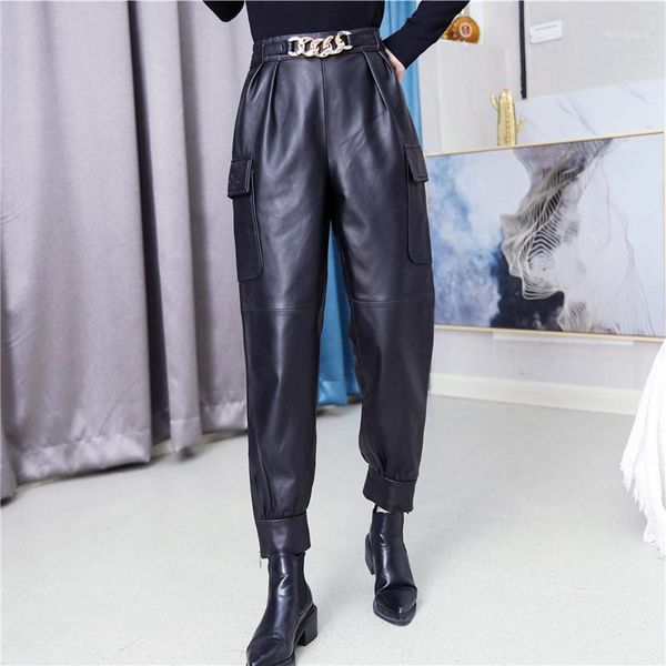 women's pants & capris real leather chains stitching elastic waist genuine sheep pant female was thin with pockets f2772, Black;white
women's pants & capris real leather chains stitching elastic waist genuine sheep pant female was thin with pockets f2772, Black;white