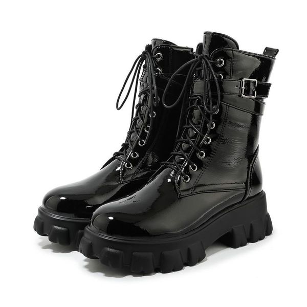 boots winter fashion thick warm patent leather/microfiber leather snow platform shoes bottom lace-up, Black
boots winter fashion thick warm patent leather/microfiber leather snow platform shoes bottom lace-up, Black
