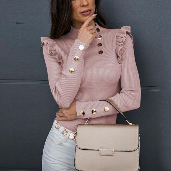 women's t-shirt women elegant autumn winter warm sweaters single-breasted design ruffles decor high collar long sleeve solid slim knitt, White
women's t-shirt women elegant autumn winter warm sweaters single-breasted design ruffles decor high collar long sleeve solid slim knitt, White