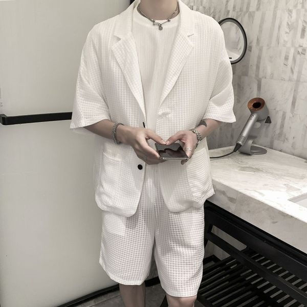 men's suits & blazers summer thin fashion black white casual short-sleeved men streetwear korean loose business society mens zoes, White;black
men's suits & blazers summer thin fashion black white casual short-sleeved men streetwear korean loose business society mens zoes, White;black