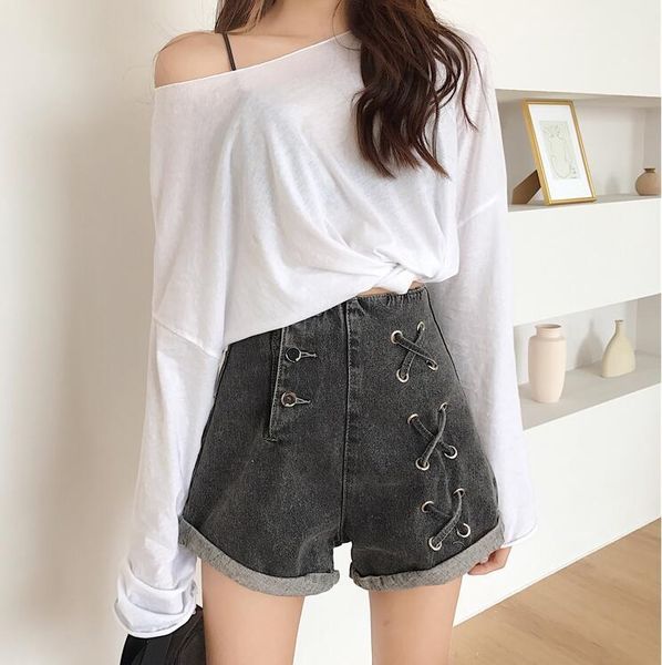 women's jeans spring korean cross strap high waist wide leg denim shorts women, Blue
women's jeans spring korean cross strap high waist wide leg denim shorts women, Blue