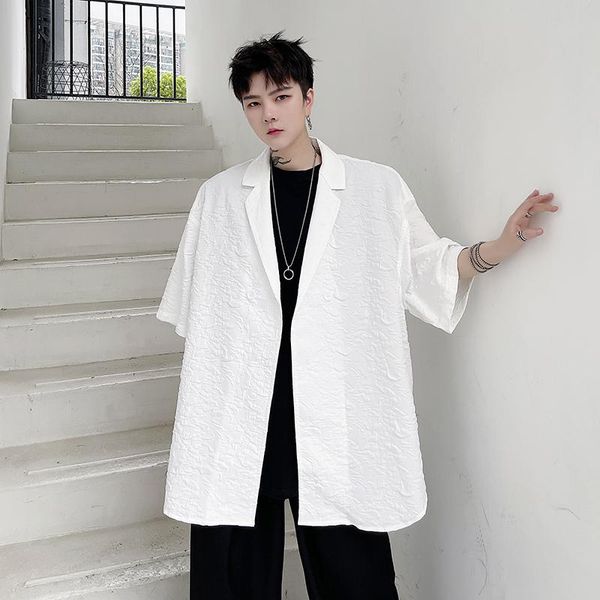 men's casual shirts south korea summer 2021 thin short-sleeved suit loose japanese retro carved wrinkle high-end shirt oversized men, White;black
men's casual shirts south korea summer 2021 thin short-sleeved suit loose japanese retro carved wrinkle high-end shirt oversized men, White;black