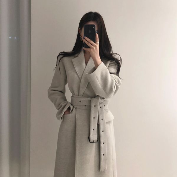 high qulity woman coats winter wool long with belt office lady fashion lace up outerwear 210515, Black
high qulity woman coats winter wool long with belt office lady fashion lace up outerwear 210515, Black