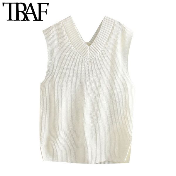 women fashion loose knitted vest sweater vintage sleeveless side vents female waistcoat chic 210507, White
women fashion loose knitted vest sweater vintage sleeveless side vents female waistcoat chic 210507, White