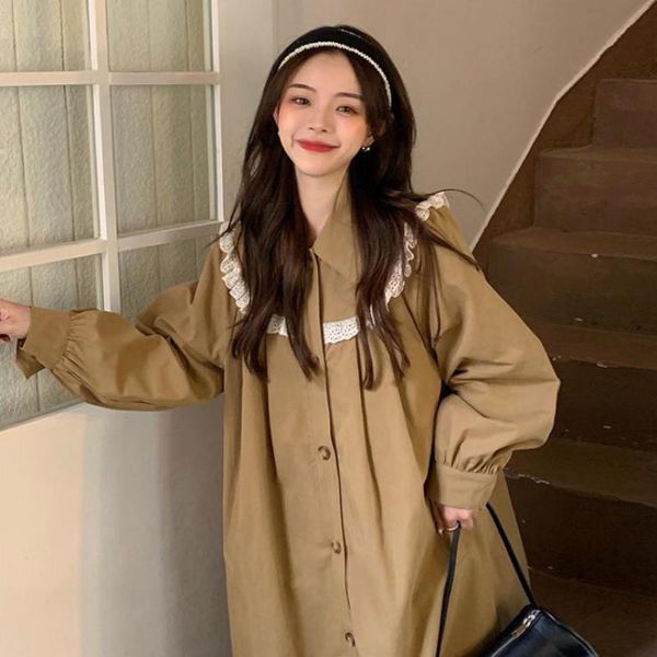 women's jackets autumn long sleeve korean chic windbreaker female lace single breasted vintage coats oversized loose outwear, Black;brown
women's jackets autumn long sleeve korean chic windbreaker female lace single breasted vintage coats oversized loose outwear, Black;brown