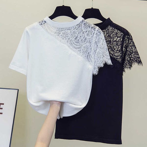 plus size women lace kint sweater short sleeve o neck fashion patchwork summer thin kint oversized pullover female 210604, White;black
plus size women lace kint sweater short sleeve o neck fashion patchwork summer thin kint oversized pullover female 210604, White;black
