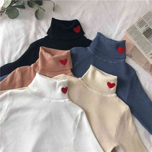 knitted women sweater ribbed pullovers heart embroidery turtleneck autumn winter basic women sweaters fit soft warm 210812, White;black
knitted women sweater ribbed pullovers heart embroidery turtleneck autumn winter basic women sweaters fit soft warm 210812, White;black