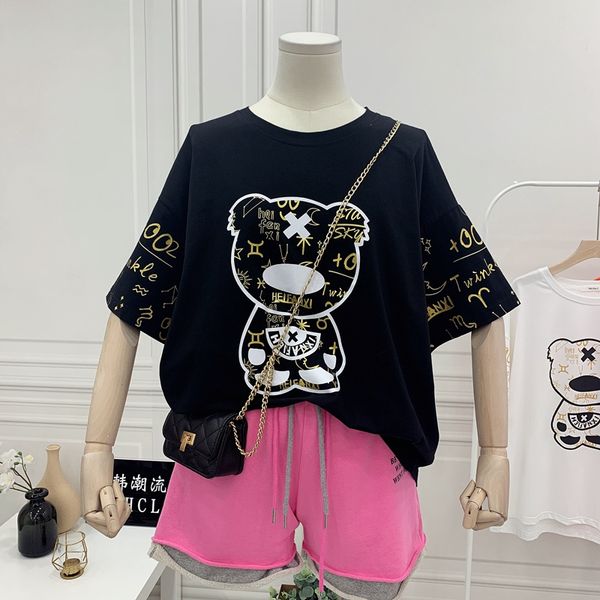 summer womens short-sleeved t-shirt loose plus size personality cotton tee fashion letters printed bear tee shirts, White
summer womens short-sleeved t-shirt loose plus size personality cotton tee fashion letters printed bear tee shirts, White