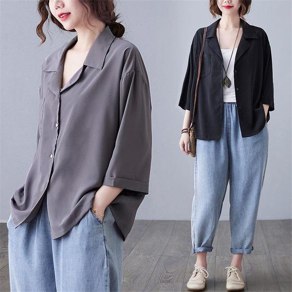 women's blouses & shirts summer thin coat large size lapel single breasted women shirt blazer solid color loose literary fashion casual, White
women's blouses & shirts summer thin coat large size lapel single breasted women shirt blazer solid color loose literary fashion casual, White