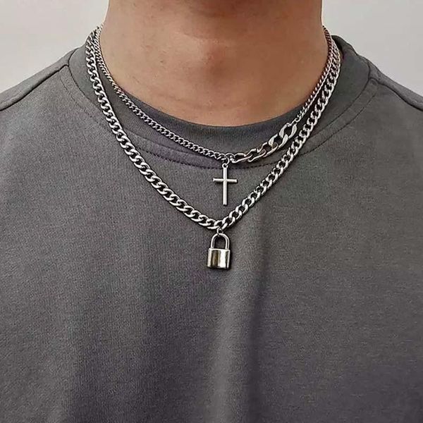 pendant necklaces vintage punk chain necklace for women men lock cross choker chains goth layered grunge aesthetic jewelry accessory, Silver
pendant necklaces vintage punk chain necklace for women men lock cross choker chains goth layered grunge aesthetic jewelry accessory, Silver