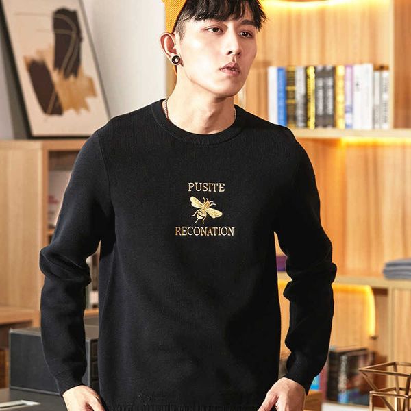 fashion sweater pusite men's 2021 autumn round neck pullover slim body embroidery thickened long sleeve, White;black
fashion sweater pusite men's 2021 autumn round neck pullover slim body embroidery thickened long sleeve, White;black