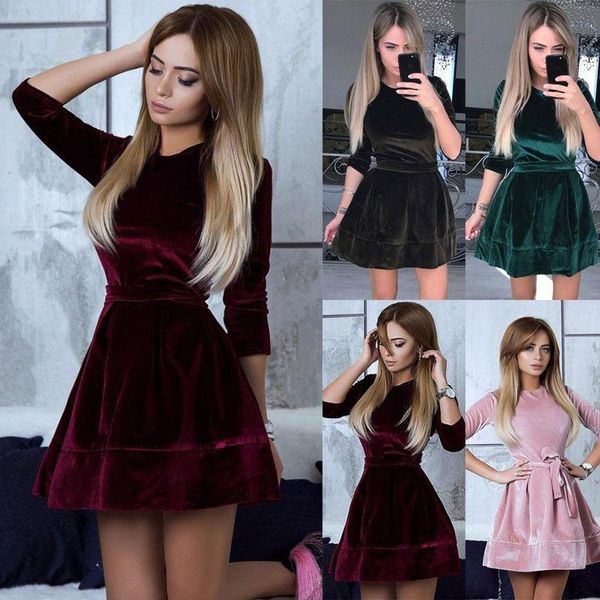 casual dresses style fashion women solid color autumn velvet skater dress party belt ladies ball gown mini size 6-14, Black;gray
casual dresses style fashion women solid color autumn velvet skater dress party belt ladies ball gown mini size 6-14, Black;gray