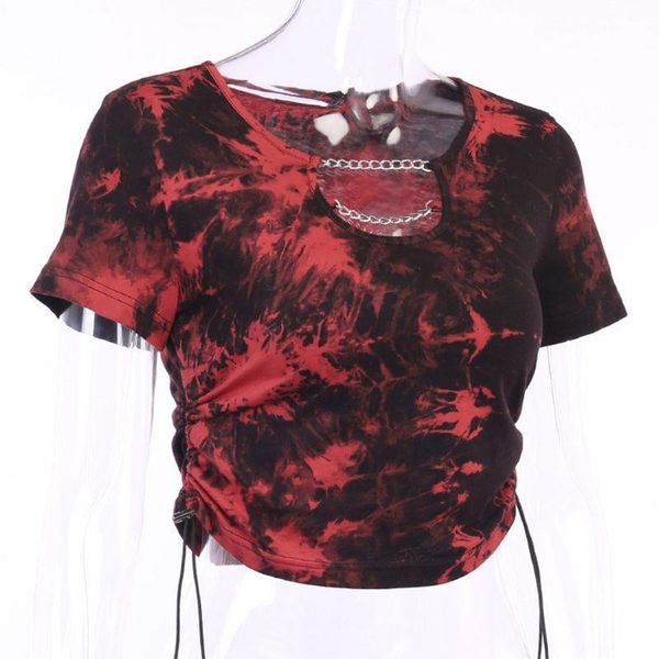 gothic punk short sleeve women t shirts contrast color tie dye print crop metal chain side drawstring slim streetwear, White
gothic punk short sleeve women t shirts contrast color tie dye print crop metal chain side drawstring slim streetwear, White
