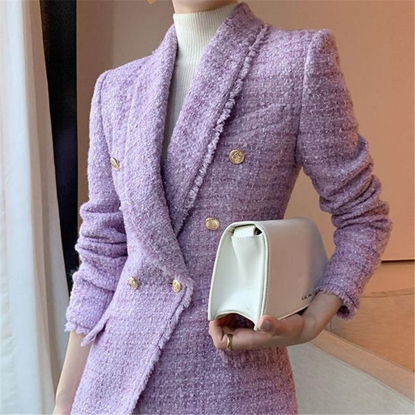 women's wool & blends fashion ladies woolen coat double breasted elegant blazer female purple tweed blended autumn women jacket outerwe, Black
women's wool & blends fashion ladies woolen coat double breasted elegant blazer female purple tweed blended autumn women jacket outerwe, Black