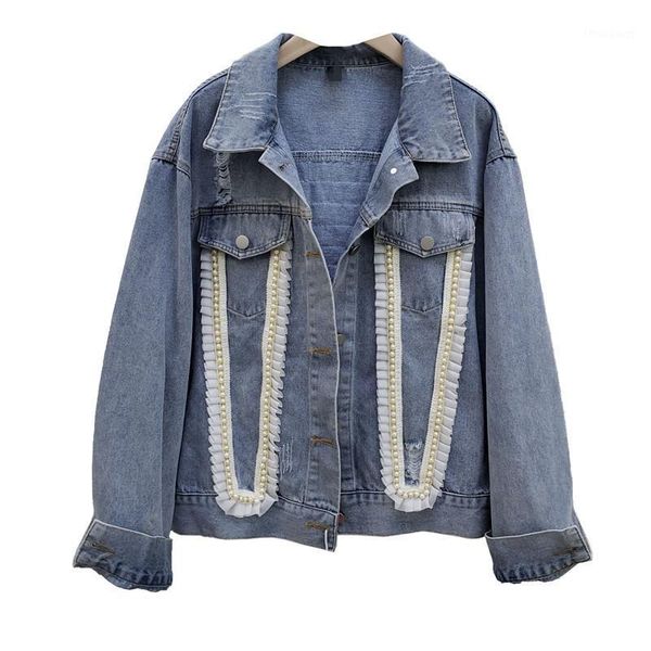 women's jackets autumn denim coat women collar patched white lace edges beading loose fall mujer blue jean jacket drop, Black;brown
women's jackets autumn denim coat women collar patched white lace edges beading loose fall mujer blue jean jacket drop, Black;brown