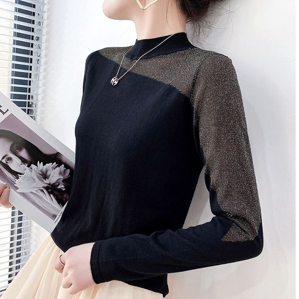sweaters women's autumn and winter round neck stitching bright silk thin wool knitted sweater, White;black
sweaters women's autumn and winter round neck stitching bright silk thin wool knitted sweater, White;black