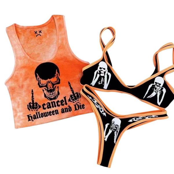 women's swimwear women two-piece bikini with skull print, adjustable shoulder strap summer swimming pool clothing, White;black
women's swimwear women two-piece bikini with skull print, adjustable shoulder strap summer swimming pool clothing, White;black