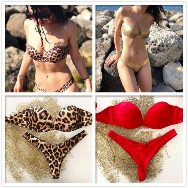 women's swimwear pure bikini strap swimsuit leopard print, White;black