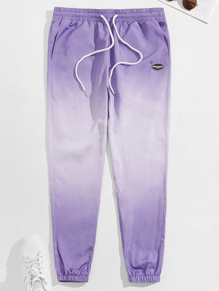 men ombre patched detail drawstring waist pants d7bi#, Black