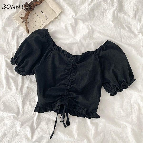 women's blouses & shirts women summer bandage french puff sleeve all-match fashion cropped tunic design vintage solid slim elasticity c, White
women's blouses & shirts women summer bandage french puff sleeve all-match fashion cropped tunic design vintage solid slim elasticity c, White