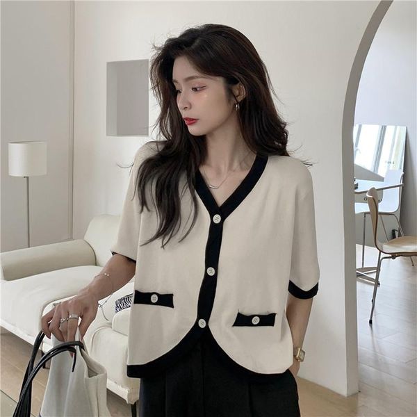 women's knits & tees harteen korean fashionable knit sweater womens clothing 2021 summer short sleeve slim sunscreen cardigan femme ele, White
women's knits & tees harteen korean fashionable knit sweater womens clothing 2021 summer short sleeve slim sunscreen cardigan femme ele, White