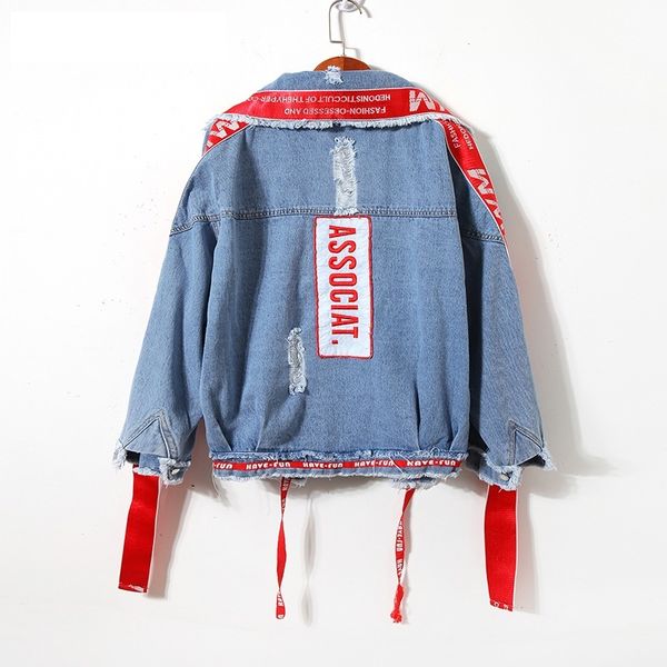women's jackets harajuku streetwear denim jacket women spring autumn hip hop letter embroidery ribbon jeans coat female outerwear, Black;brown
women's jackets harajuku streetwear denim jacket women spring autumn hip hop letter embroidery ribbon jeans coat female outerwear, Black;brown