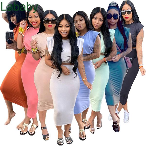 women two piece dress summer designer wear sleeveless shoulder pad t-shirt one step skirt solid colour versatile casual suit tracksuits, White
women two piece dress summer designer wear sleeveless shoulder pad t-shirt one step skirt solid colour versatile casual suit tracksuits, White