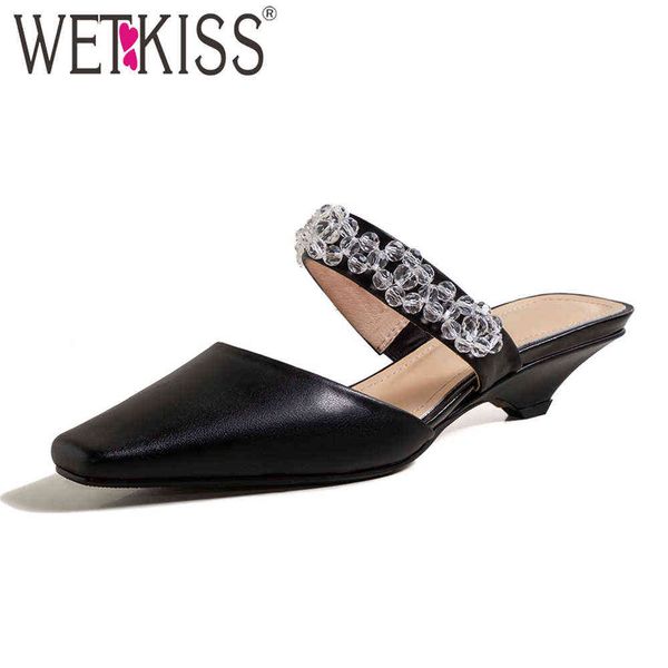 wetkiss slides sandals women med heels slippers crystal strappy square toe mules shoes ladies summer wedges shoes 210630, Black
wetkiss slides sandals women med heels slippers crystal strappy square toe mules shoes ladies summer wedges shoes 210630, Black