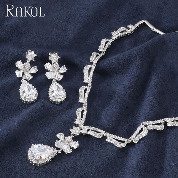 earrings & necklace rakol fashion white color water drop cubic zirconia jewelry set for women wedding party dinner dress, Silver
earrings & necklace rakol fashion white color water drop cubic zirconia jewelry set for women wedding party dinner dress, Silver