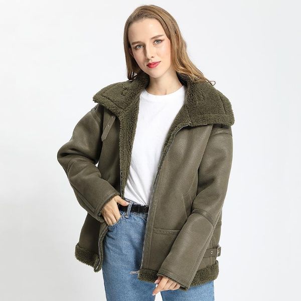 women's fur & faux particles wool lamb sheepskin jacket manufacturer sheep shearing coat, Black
women's fur & faux particles wool lamb sheepskin jacket manufacturer sheep shearing coat, Black