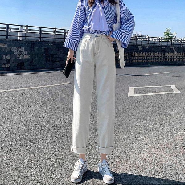 women's pants & capris beige jeans straight loose autumn clothing 2021, Black;white
women's pants & capris beige jeans straight loose autumn clothing 2021, Black;white