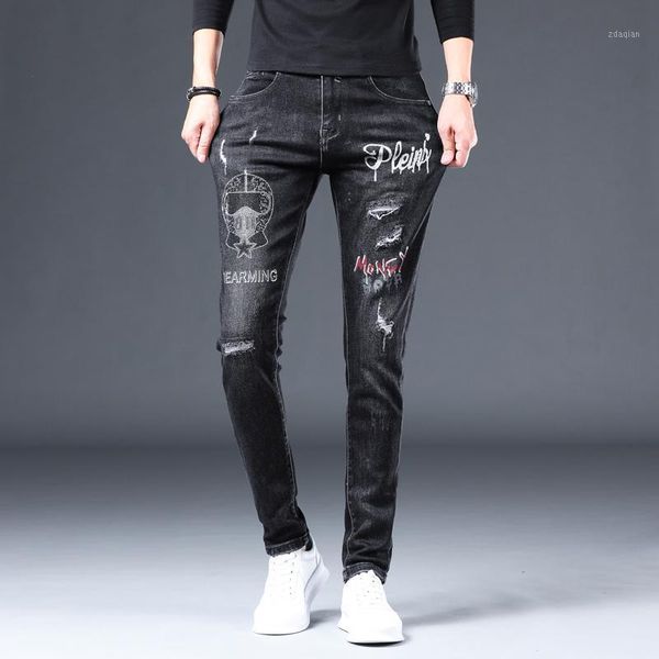 men's jeans spring autumn trend fashion hole drilling korean soft slim comfortable straight black rhinestones trousers, Blue
men's jeans spring autumn trend fashion hole drilling korean soft slim comfortable straight black rhinestones trousers, Blue