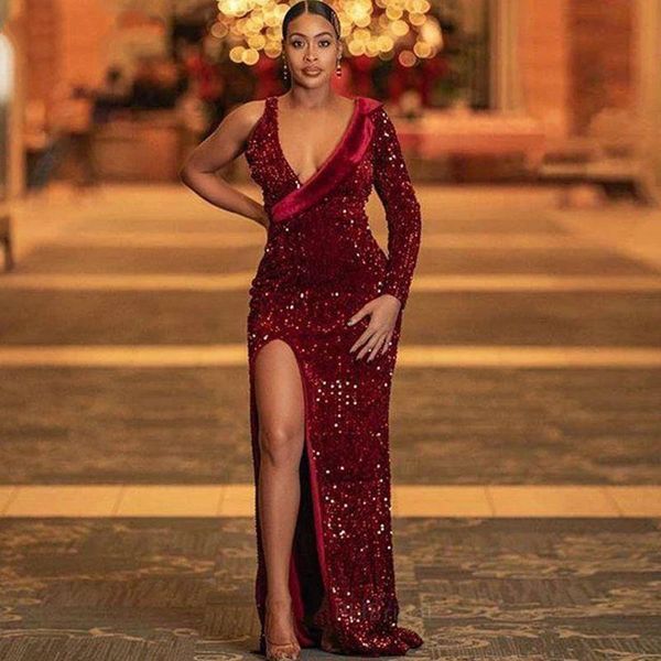 burgundy long sleeves split mermaid evening dresses deep v neck sweep train sequined formal prom party gowns, Black;red
burgundy long sleeves split mermaid evening dresses deep v neck sweep train sequined formal prom party gowns, Black;red