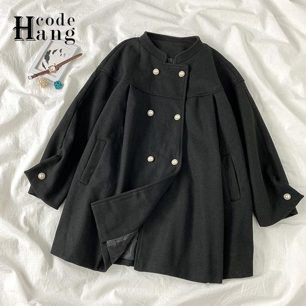 hangcode korean design cloak wool jacket 2021 autumn brief double-breasted casual black coat loose ladies outwear women's & blends
hangcode korean design cloak wool jacket 2021 autumn brief double-breasted casual black coat loose ladies outwear women's & blends