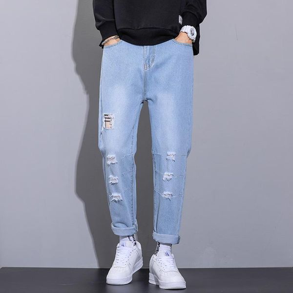 men's jeans high-end ripped trendy brand 2021 summer thin section slim feet all-match nine-point pants men fashion, Blue
men's jeans high-end ripped trendy brand 2021 summer thin section slim feet all-match nine-point pants men fashion, Blue