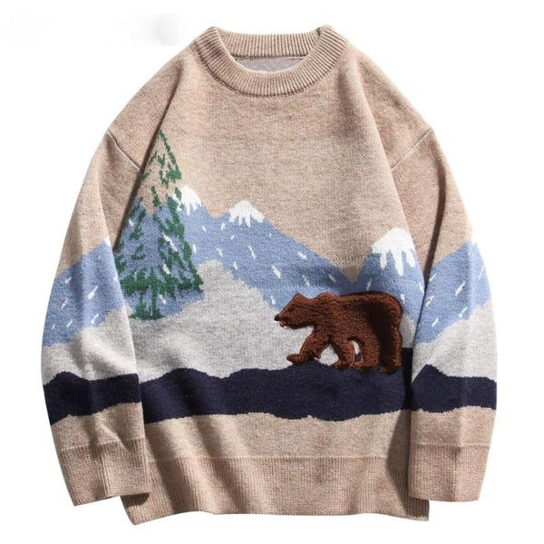 men's sweaters snow mountain bear patchwork knitted jumper streetwear mens hip hop harajuku casual knitwear fashion knit, White;black
men's sweaters snow mountain bear patchwork knitted jumper streetwear mens hip hop harajuku casual knitwear fashion knit, White;black