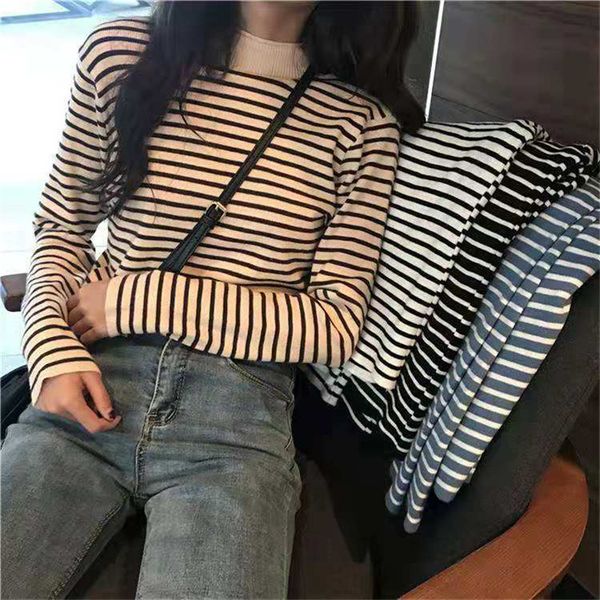 autumn winter striped long sleeve knitted sweater women casual half turtleneck pullovers femnale office lady 210520, White;black
autumn winter striped long sleeve knitted sweater women casual half turtleneck pullovers femnale office lady 210520, White;black