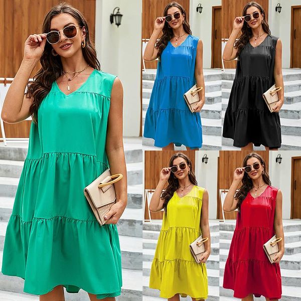 party dresses sleeveless v neck green candy color dress summer 2021 women casual beach, White;black
party dresses sleeveless v neck green candy color dress summer 2021 women casual beach, White;black