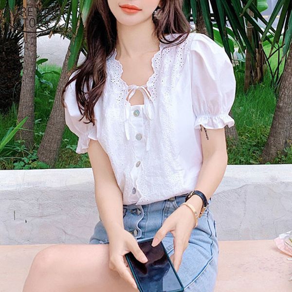 fashion hollow out square collar summer women blouse sweet backless lace-up casual puff short sleeve white blusas 10046 210508
fashion hollow out square collar summer women blouse sweet backless lace-up casual puff short sleeve white blusas 10046 210508