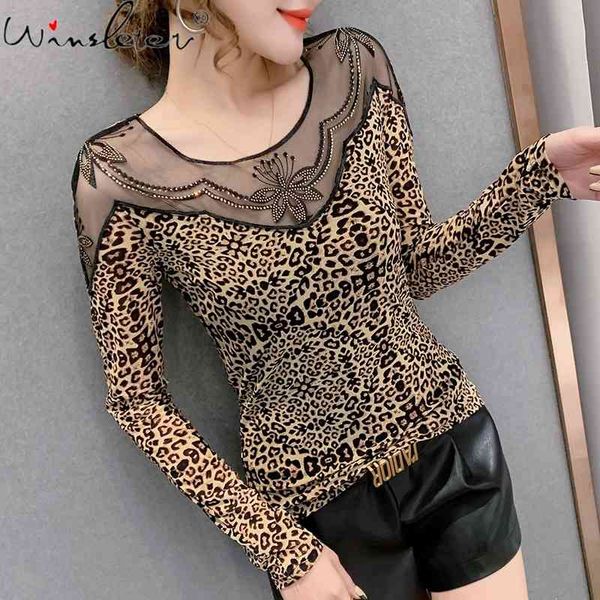 women's t-shirt spring fall korean style fashion o-neck diamonds leopard patchwork mesh women long sleeve back tees t112, White
women's t-shirt spring fall korean style fashion o-neck diamonds leopard patchwork mesh women long sleeve back tees t112, White